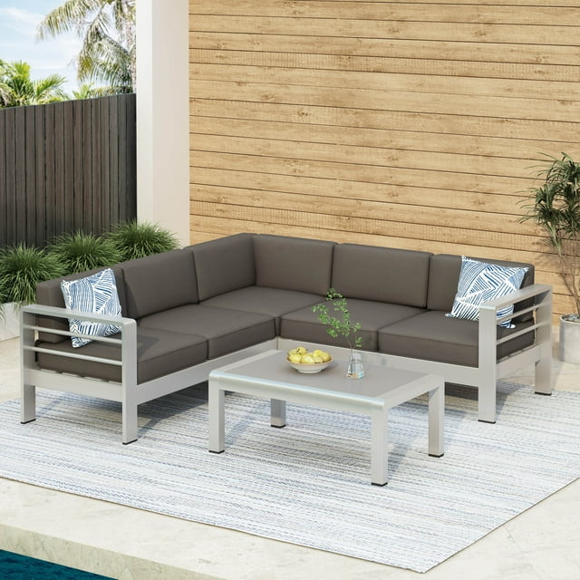 Miller 4 Piece Outdoor Aluminum Sofa Set with Glass Table and ...