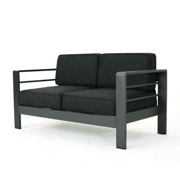 Miller Aluminum Outdoor Loveseat, Gray, Dark Gray