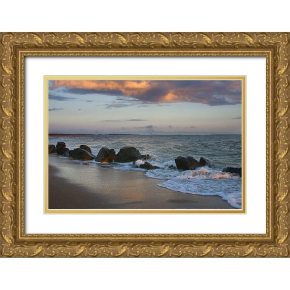 Miller, Anna 14x11 Gold Ornate Wood Framed with Double Matting Museum Art Print Titled - Sunrise on Tybee Island Beach-Georgia-USA