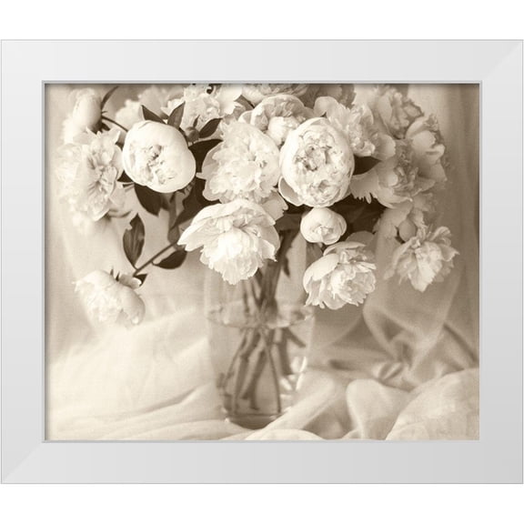 Miller, Anna 14x12 White Modern Wood Framed Museum Art Print Titled - Sepia tone Peony