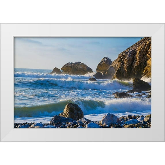 Miller, Anna 18x13 White Modern Wood Framed Museum Art Print Titled - Large Waves on Rockaway Beach-Pacifica-California-USA