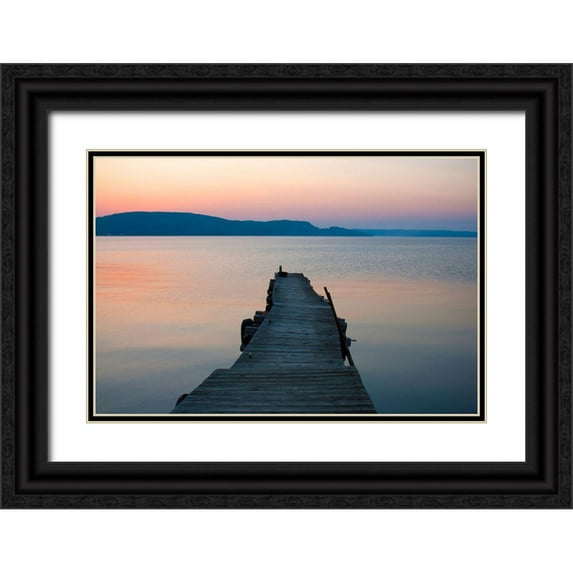 Miller, Anna 32x23 Black Ornate Wood Framed with Double Matting Museum Art Print Titled - Munising Bay Sunset-Michigan-USA