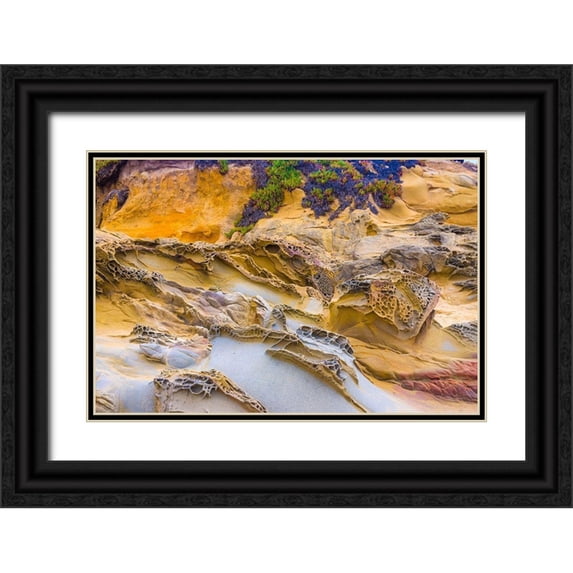 Miller, Anna 32x23 Black Ornate Wood Framed with Double Matting Museum Art Print Titled - Rocky Formations at Bean Hollow Beach-California-USA