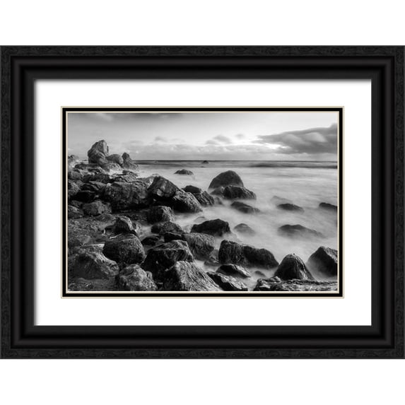 Miller, Anna 32x23 Black Ornate Wood Framed with Double Matting Museum Art Print Titled - Rocky Muir Beach Evening-California-USA