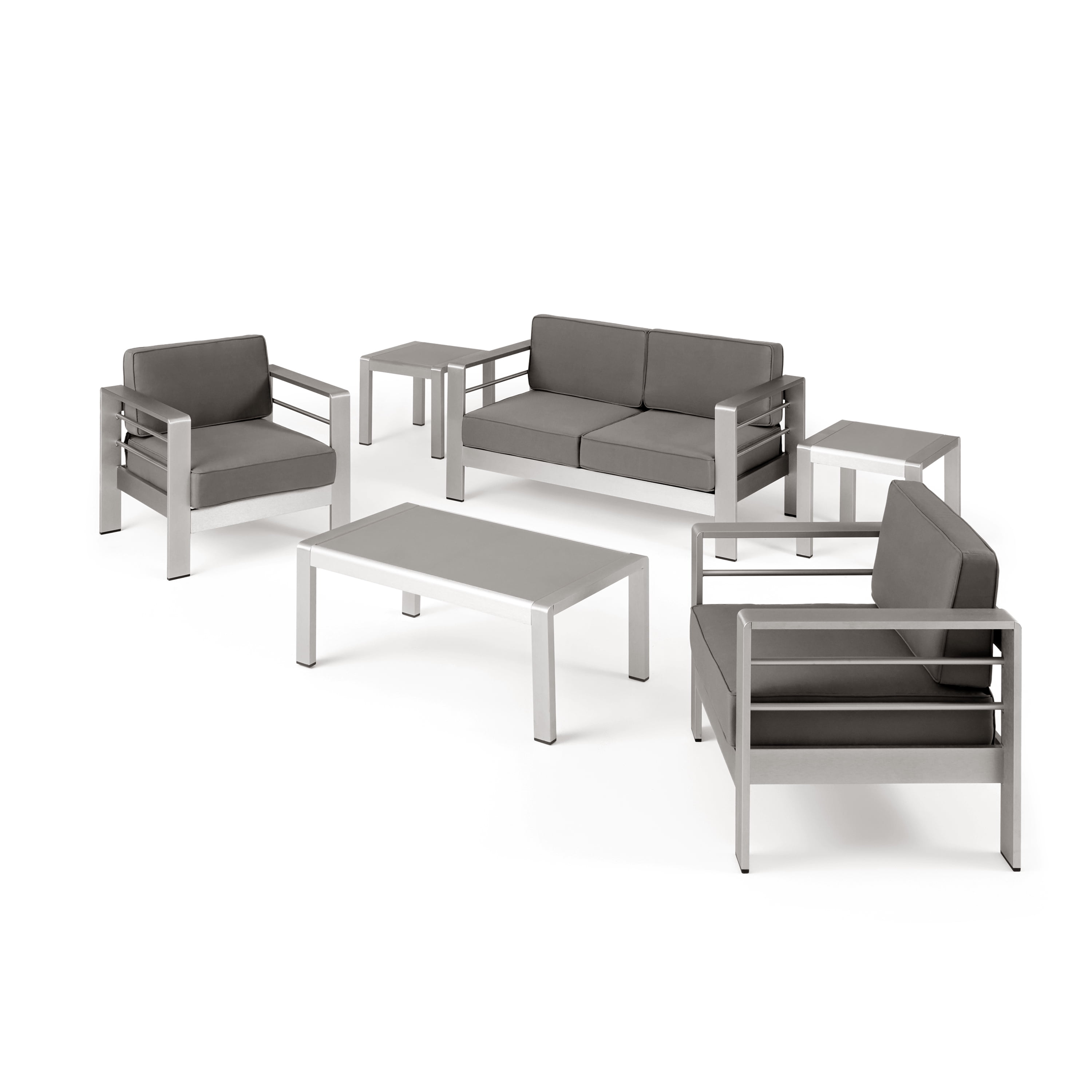 Silver Aluminum Outdoor Conversation Set with Khaki Cushions