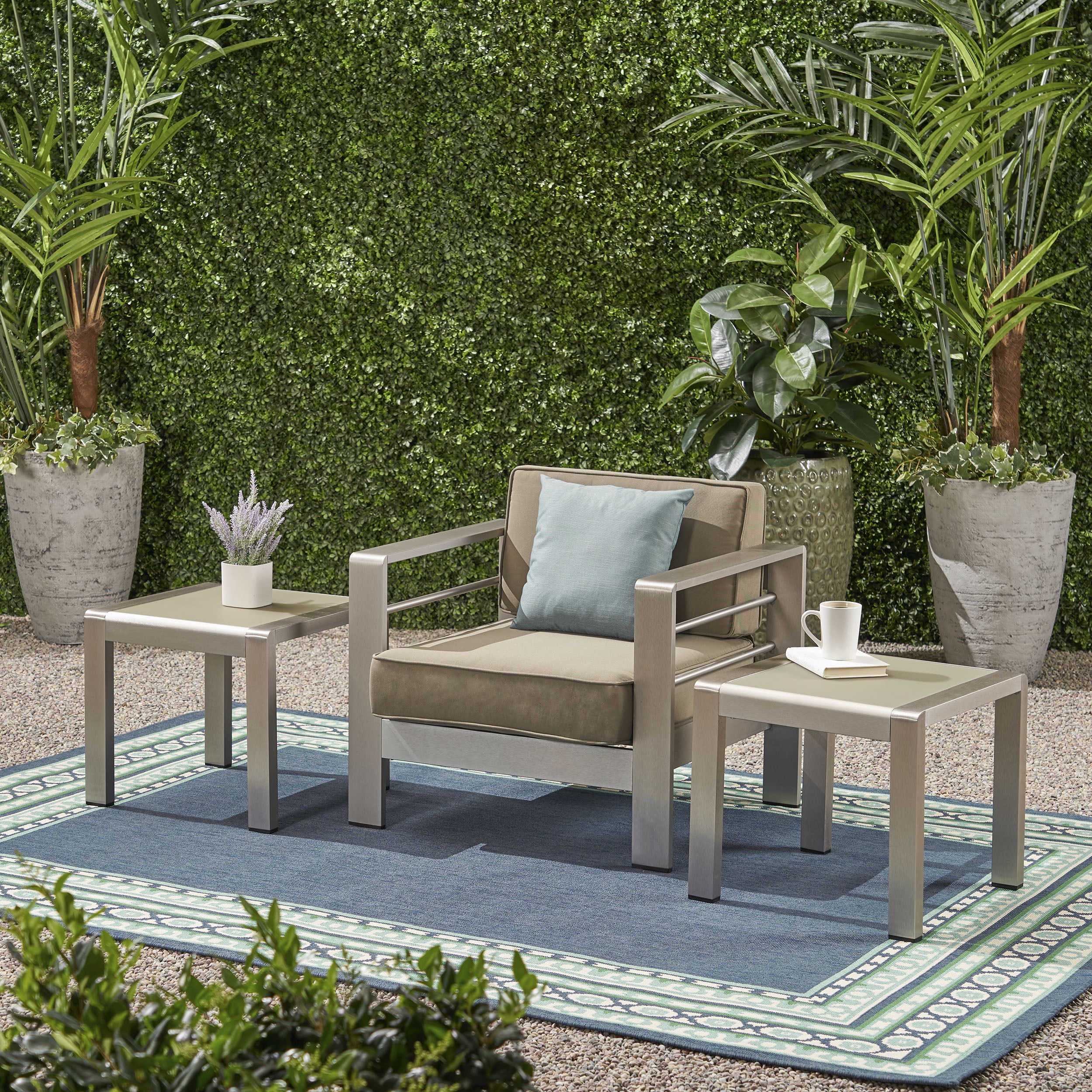 Miller Coral Outdoor Aluminum Side Table, Set of 2, Matte Gray and Silver Finish