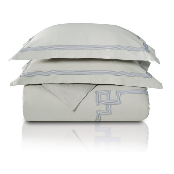 Miller Cotton Embroidered 3-Piece Duvet Cover Set by Blue Nile Mills, California King, Gray-Gray