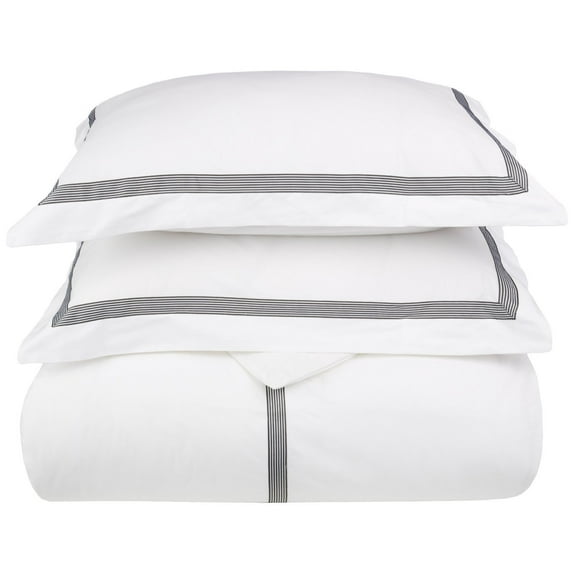 Miller Cotton Embroidered 3-Piece Duvet Cover Set by Blue Nile Mills, Full/Queen, Black