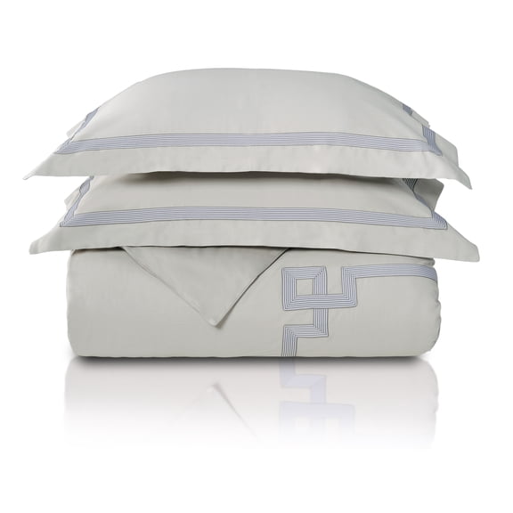 Miller Cotton Embroidered 3-Piece Duvet Cover Set by Blue Nile Mills, Full/Queen, Gray-Gray