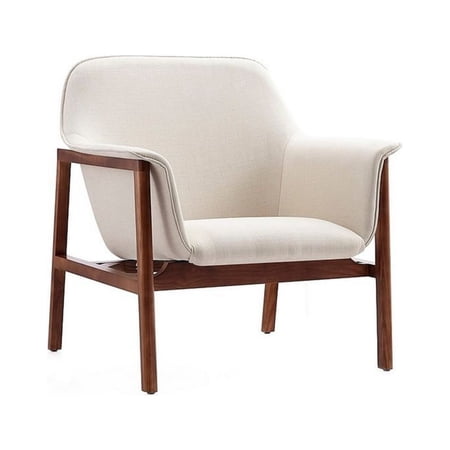 Manhattan Comfort Miller Fabric Upholstered Accent Chair in Cream/Walnut