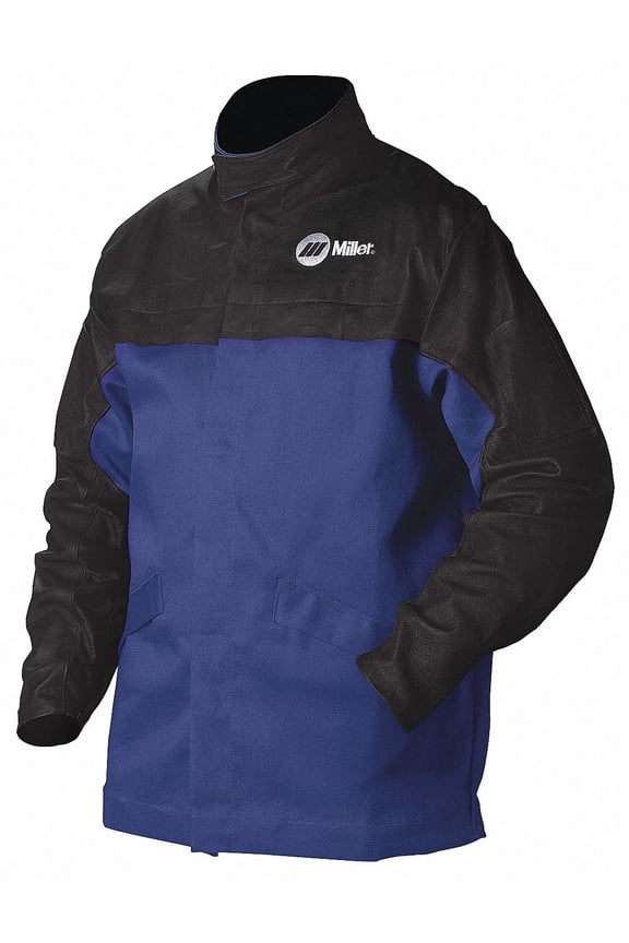 Royal/Black 70% Cotton, 30% Leather Welding Jacket, Size: Medium, 30" Length