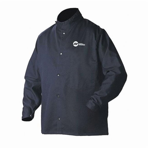 Welding Jacket, Cotton, 9 oz, 30 in Length, Snaps Closure, 1 Pockets, Navy, 4XL