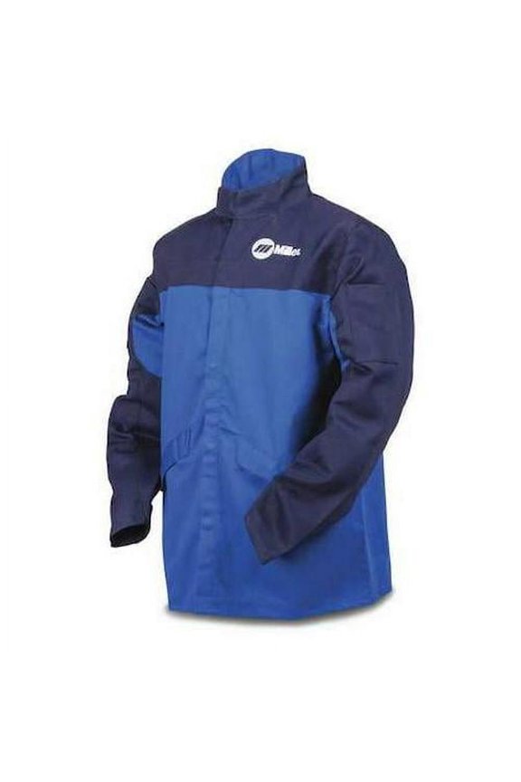 Welding Jacket, Indura, 9 oz, 30 in Length, Snaps Closure, 2 Pockets, Blue, 2XL