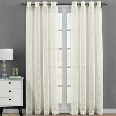 Miller Embroidered Grommet Top Sheer Window Curtain Pair (Set of 2 )- 54x96 - Beige