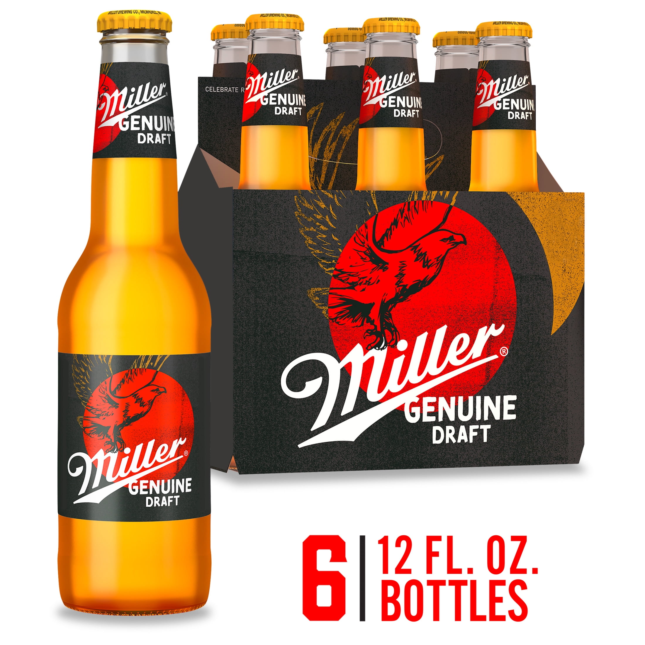 Miller Genuine Draft Beer, 6 Pack, 12 fl oz Glass Bottles, 4.7% ABV,  Domestic Lager