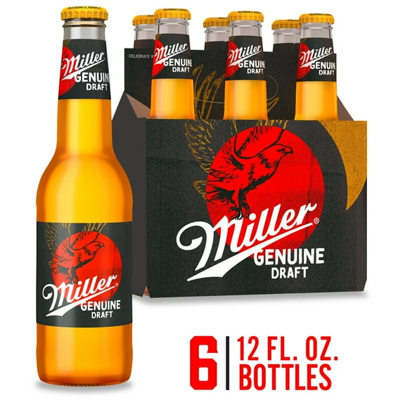 Miller Genuine Draft American Beer, 6 Pack, 12 fl oz Glass Bottles, 4.7% ABV