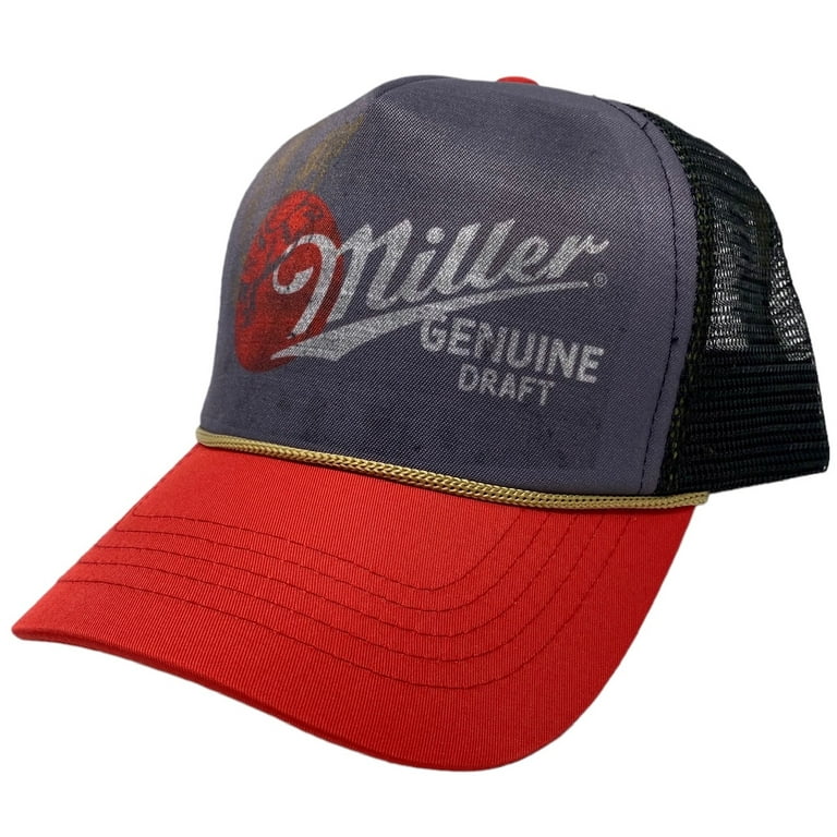 Miller Genuine Draft Beer Men's Officially Licensed Black Vintage Fade  Trucker Hat Cap