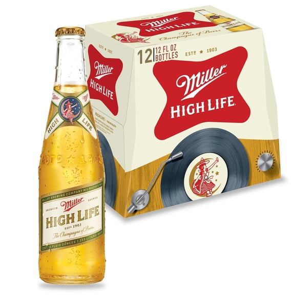 Miller High Life American  Beer, 12 Pack, 12 fl oz Glass Bottles, 4.6% ABV