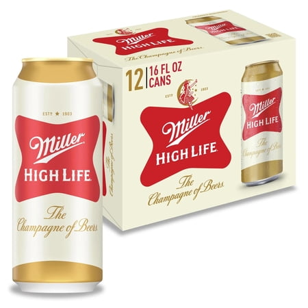 Miller High Life American Beer, 12 Pack, 16 fl oz Aluminum Cans, 4.6% ABV