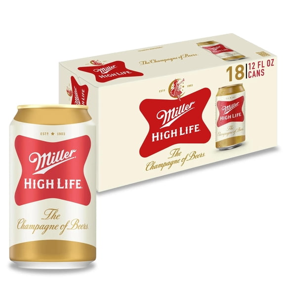 Miller High Life American Beer, 18 Pack, 12 fl oz Aluminum Cans, 4.6% ABV