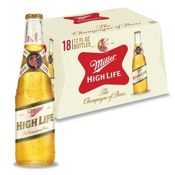Miller High Life American Beer, 18 Pack, 12 fl oz Glass Bottles, 4.6% ABV