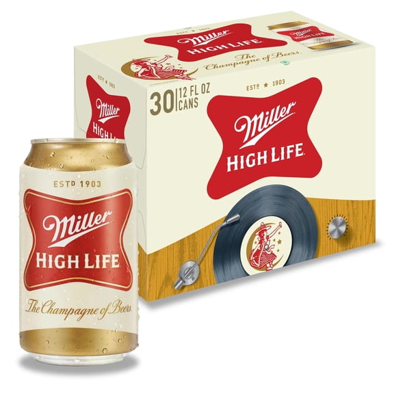 Miller High Life American  Beer, 30 Pack, 12 fl oz Aluminum Cans, 4.6% ABV