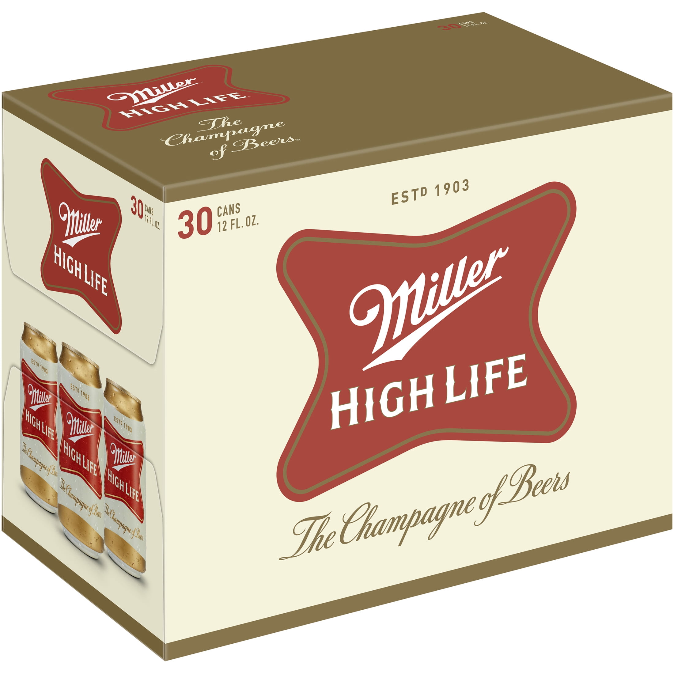 Miller High Life American  Beer, 30 Pack, 12 fl oz Aluminum Cans, 4.6% ABV