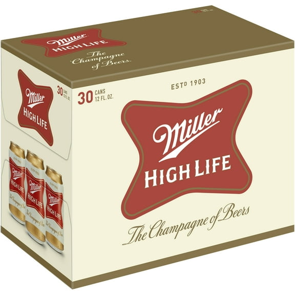 Miller High Life American  Beer, 30 Pack, 12 fl oz Aluminum Cans, 4.6% ABV