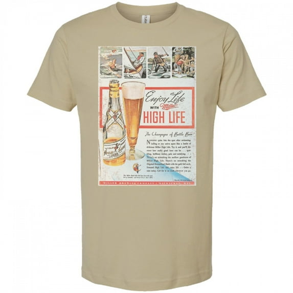 Miller High Life Enjoy Life Vintage Art Tan Colorway T-Shirt-XLarge