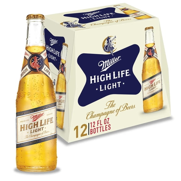 Miller High Life Light American Beer, 12 Pack, 12 fl oz Glass Bottles, 4.1% ABV
