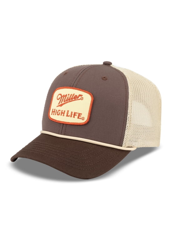 Beer Men's Trucker Hat Embroidered Woven Patch Snapback Cap (Brown/Wheat)