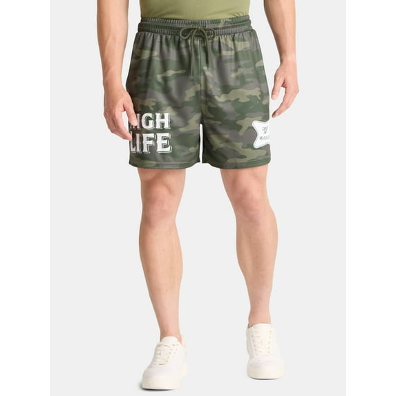 Miller High Life Men's and Big Men's Camo Basketball Shorts, Sizes S-3XL