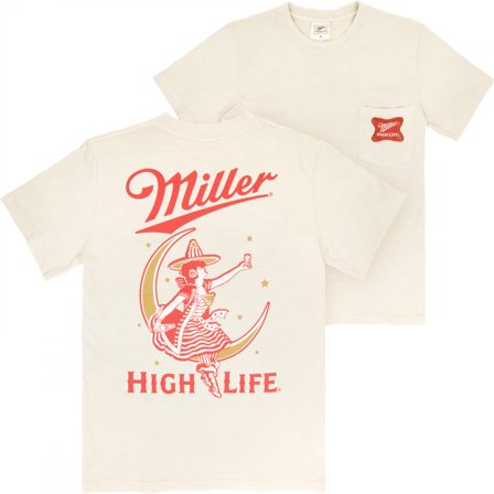 Miller High Life Premium Super Soft Heavyweight Front Pocket Back-Print T-Shirt-XLarge