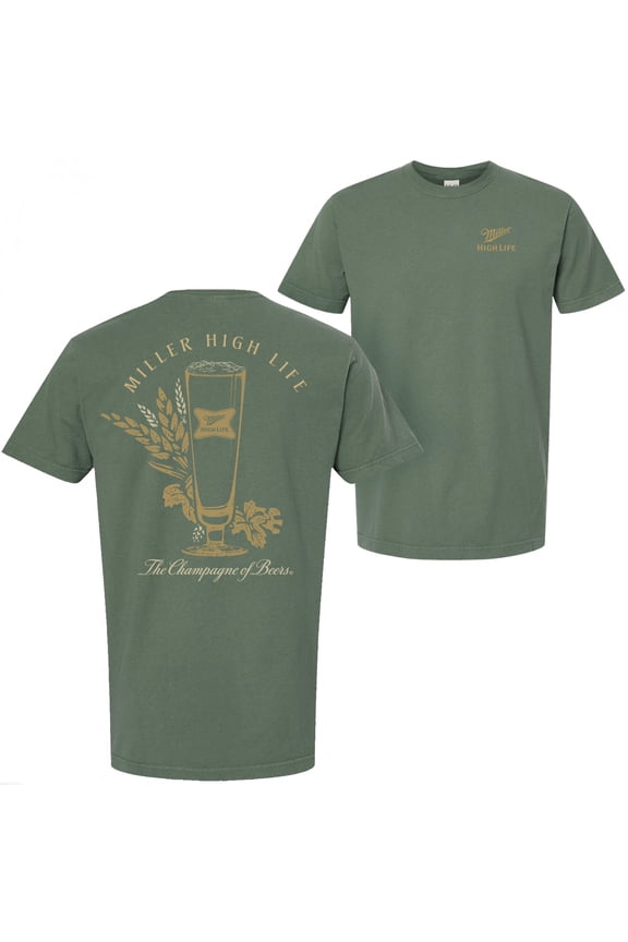 The Champagne of Beers Garment Dyed Green Front and Back T-Shirt-Large