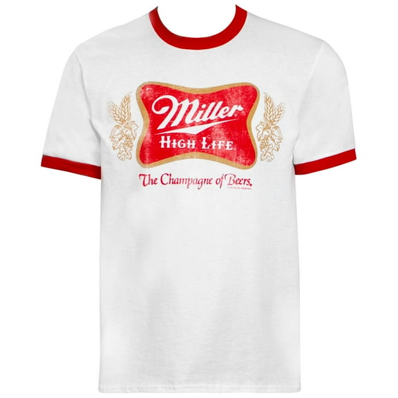 Miller High Life White And Red Ringer Logo T-Shirt-Large