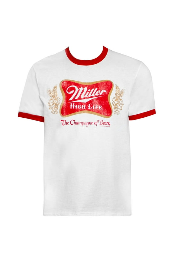 Miller High Life White And Red Ringer Logo T-Shirt-Large