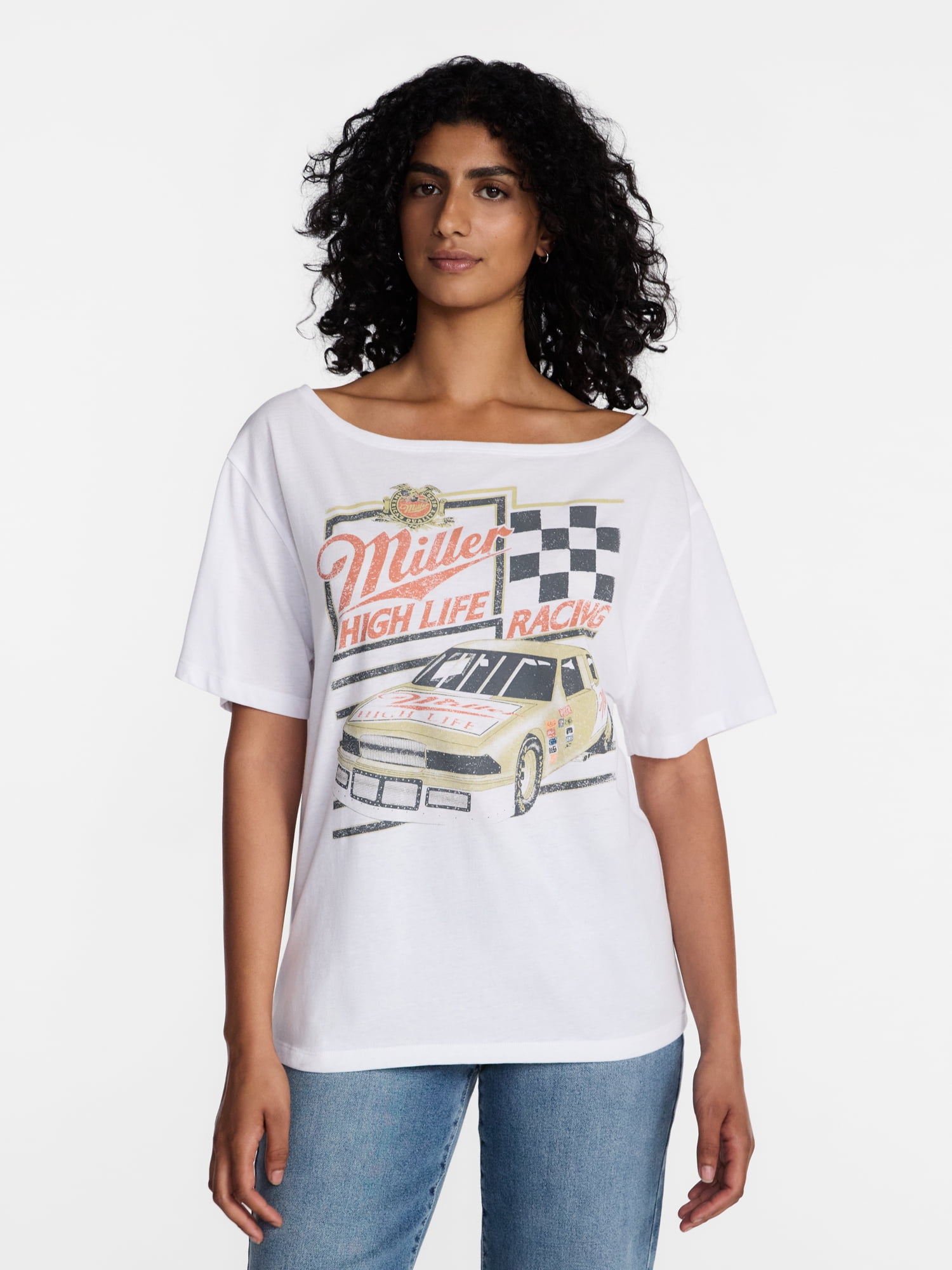Miller High Life Women's Off the Shoulder Graphic Tee, Sizes XXS-XXL