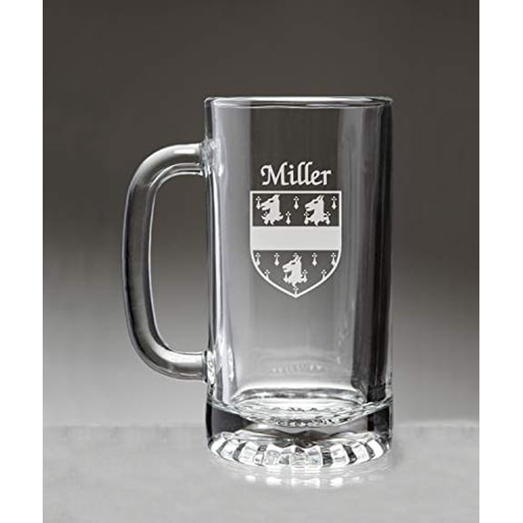Miller Irish Coat of Arms Glass Beer Mug (Sand Etched)