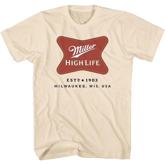 Miller Lite Men's T-shirt, Classic Printed Graphic Miller High Life Beer Shirt Cream - S