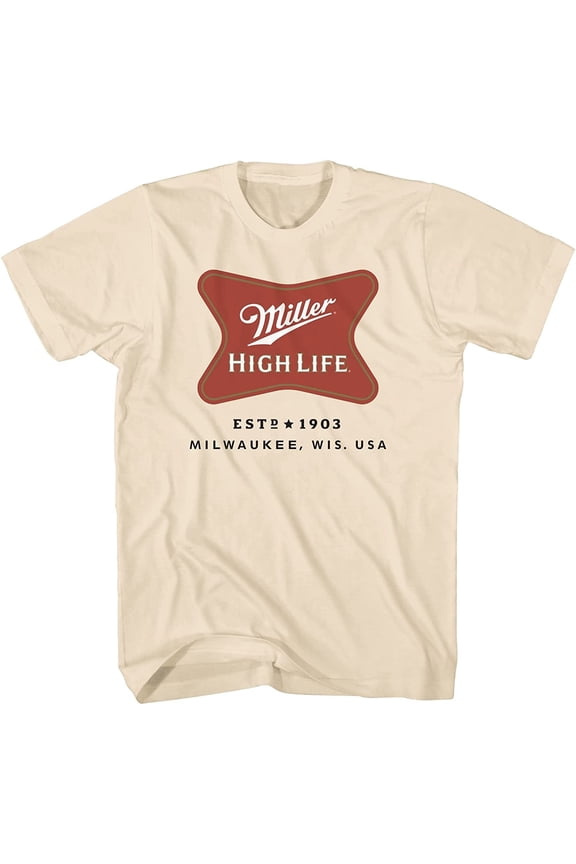 Men's T-shirt, Classic Printed Graphic Miller High Life Beer Shirt Cream - S