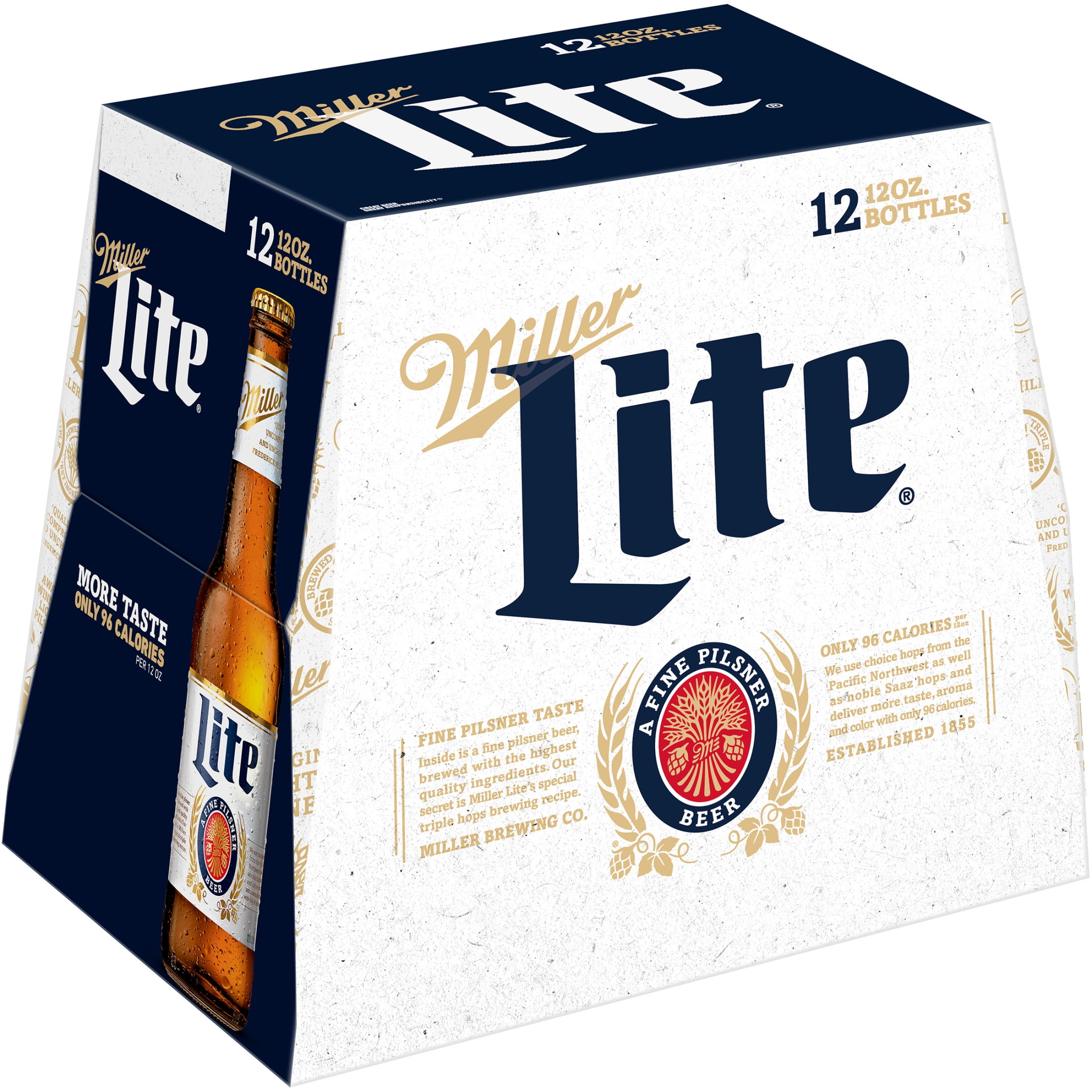 Miller Lite American Light Lager Beer, 12 Pack, 12 fl oz Glass Bottles, 4.2% ABV, Domestic Lager