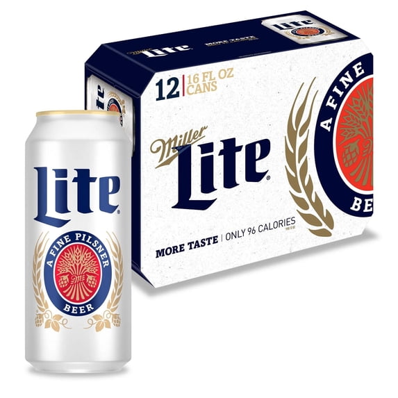 Miller Lite Beer, 12 pack, 16 fl oz Aluminum Cans, 4.2% ABV