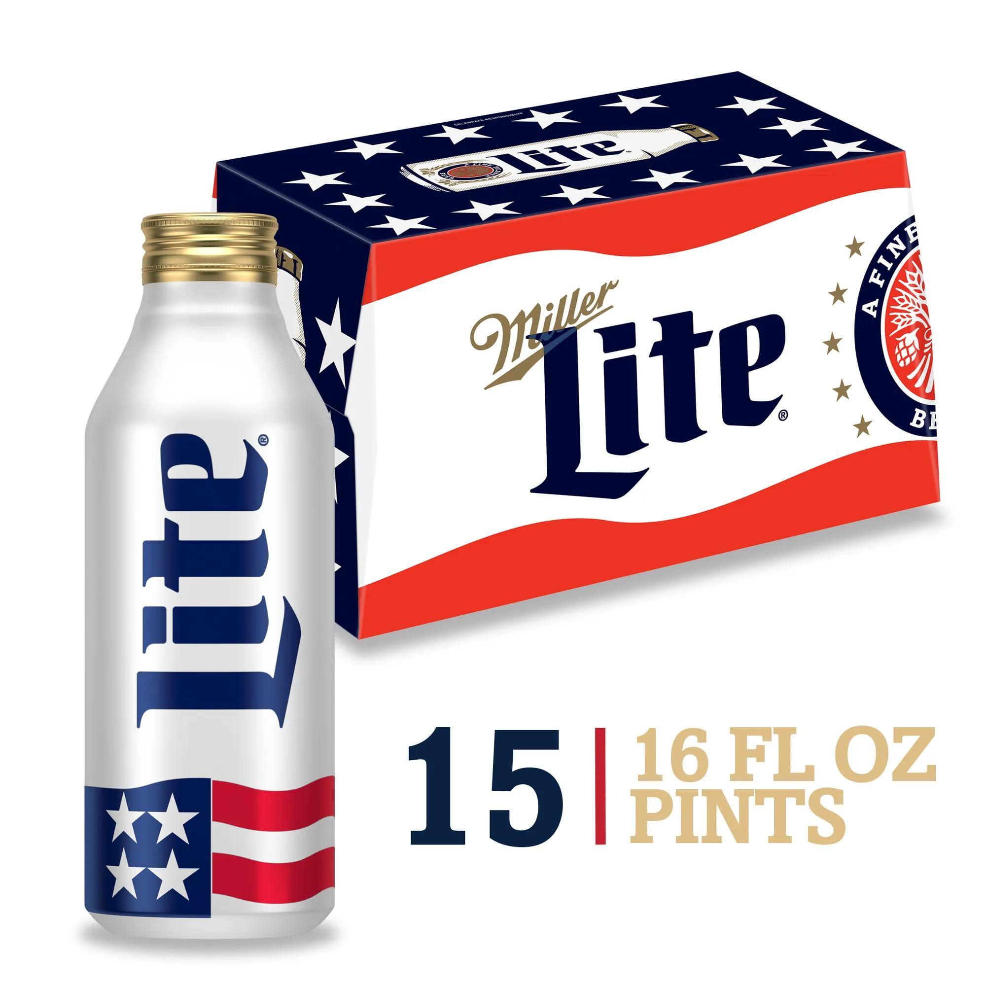 Miller Lite American Light Lager Beer, 15 Pack, 16 fl oz Aluminum Bottles, 4.2% ABV, Domestic Lager