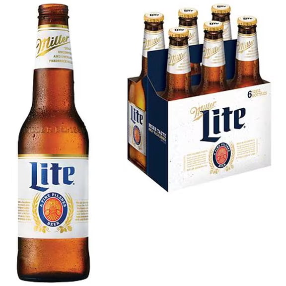 Miller Lite American Light Lager Beer, 6 Pack, 12 fl oz Glass Bottles, 4.2% ABV