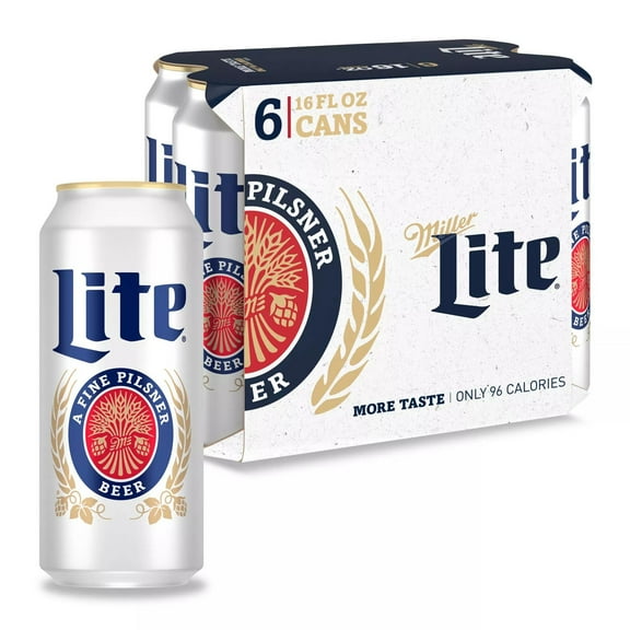 Miller Lite American Light Lager Beer, 6 Pack, 16 fl oz Aluminum Cans, 4.2% ABV