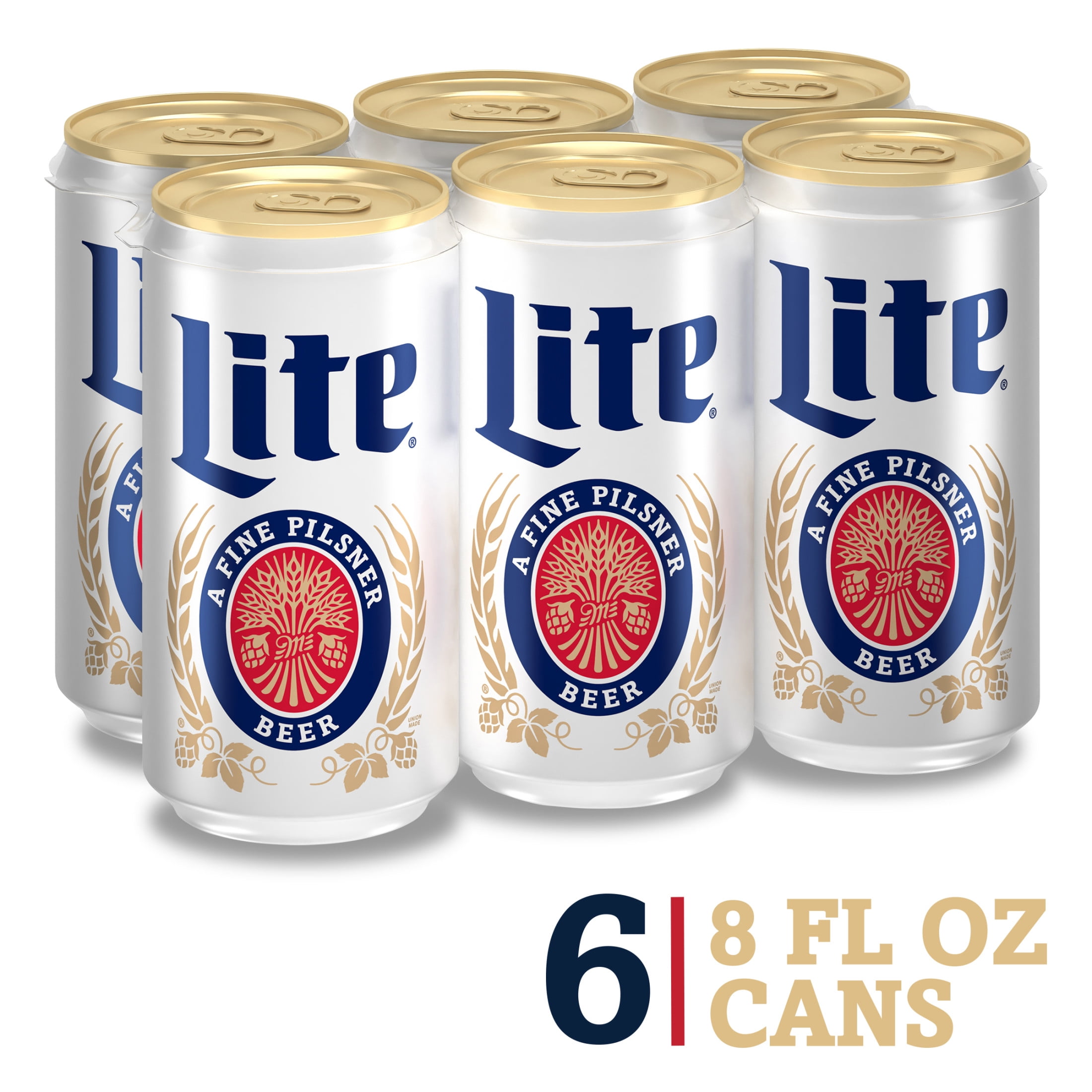 Miller Lite Beer, 6 Pack, 8 fl oz Aluminum Cans, 4.2 ABV, Domestic