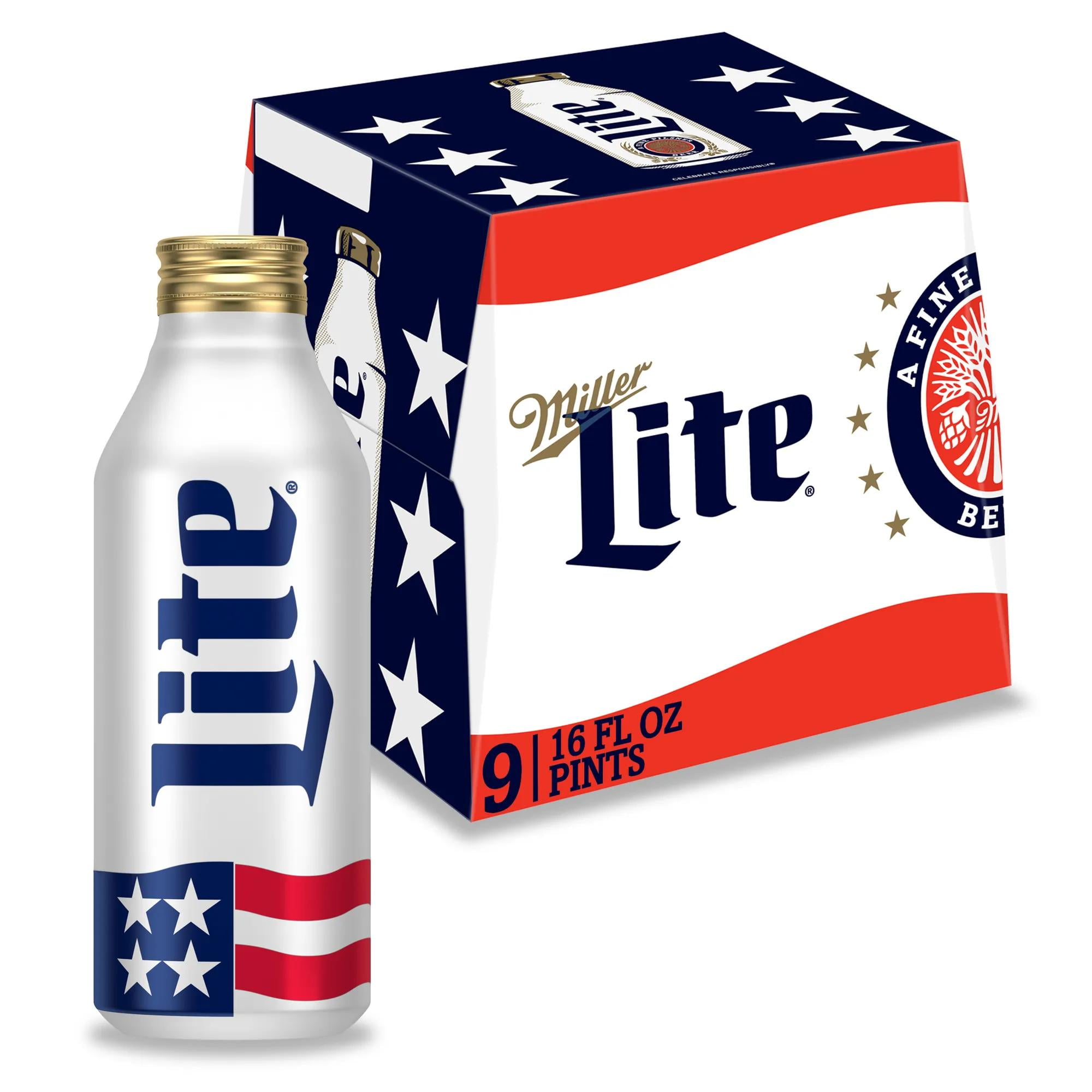 Miller Lite American Light Lager Beer, 9 Pack, 16 fl oz Aluminum Bottles, 4.2% ABV, Domestic Lager