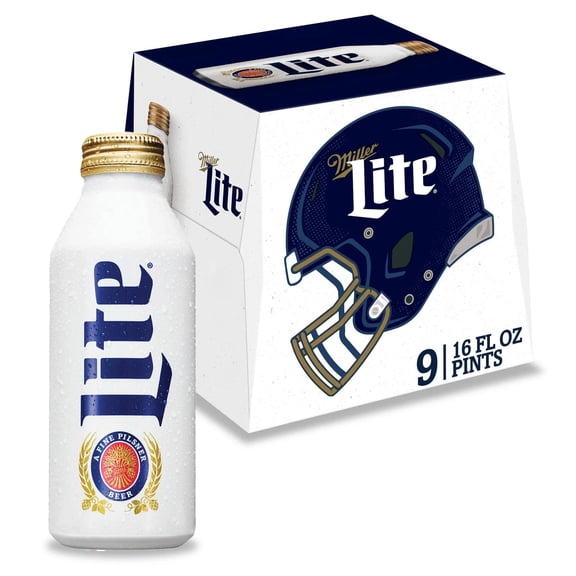 Miller Lite American Light Lager Beer, 9 Pack, 16 fl oz Aluminum Bottles, 4.2% ABV