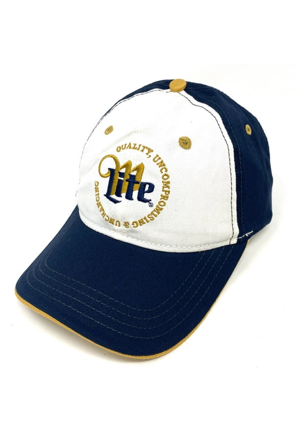 Miller Lite Beer Men's Embroidered Adjustable Hat Cap - Navy/White/Gold