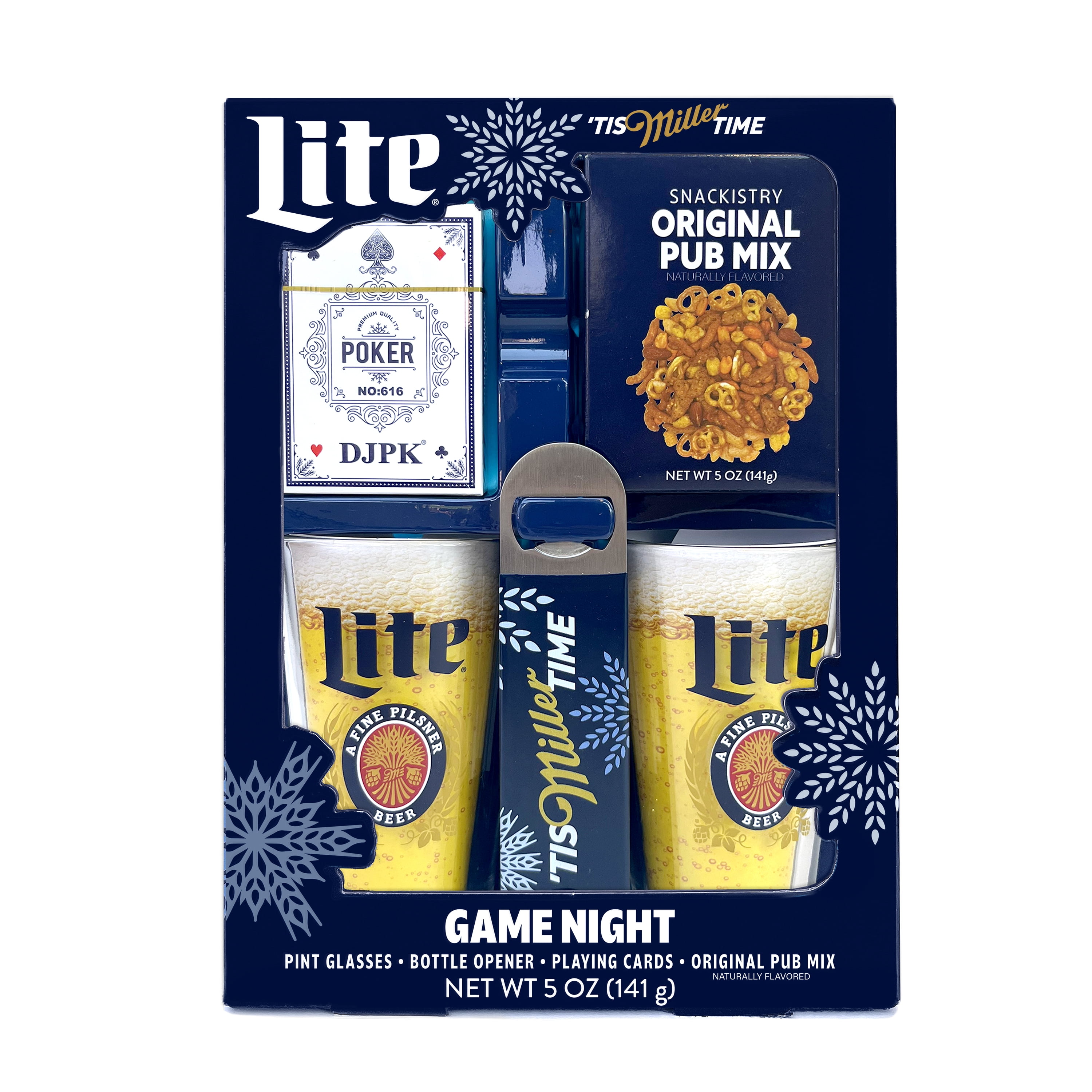 Miller Lite Game Night Set: Glasses, Cards, Opener, Snack 